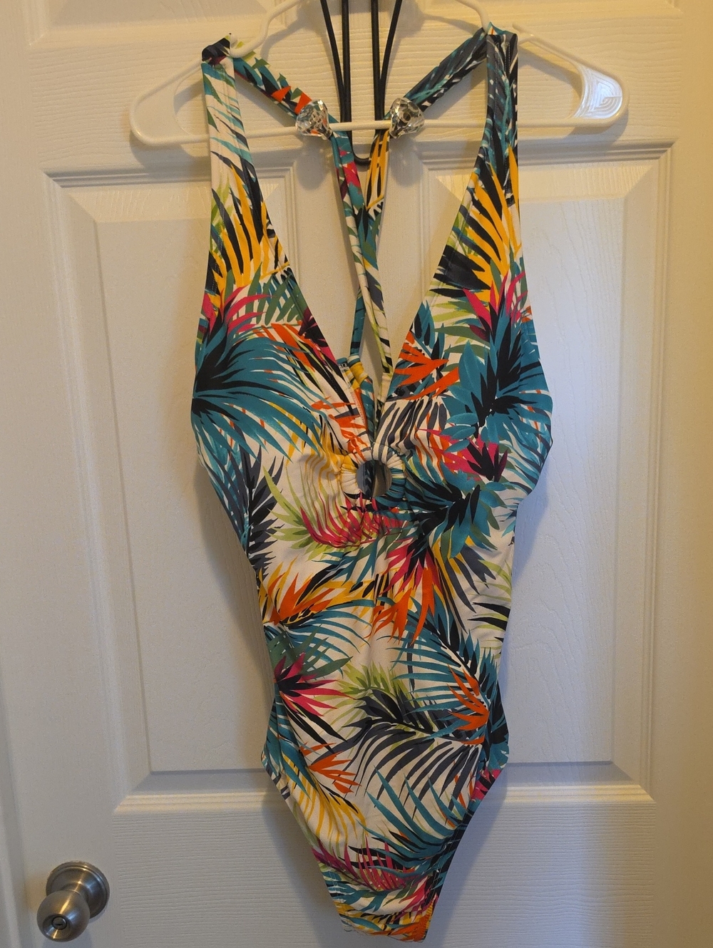 Shade & Shore Tropical Leaf One-Piece Swimsuit - Teal, Orange, Yellow, Pink NWOT